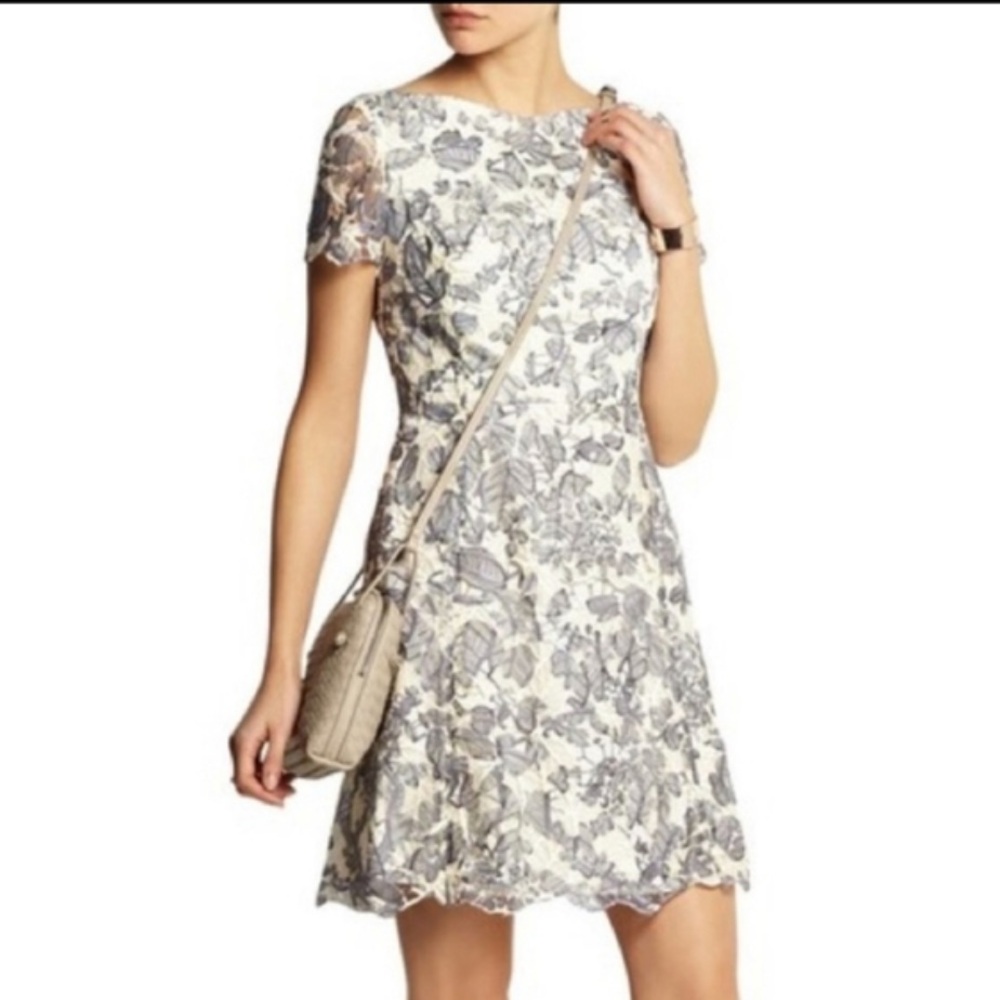 Tory Burch Gray and ivory Floral Mini Dress.